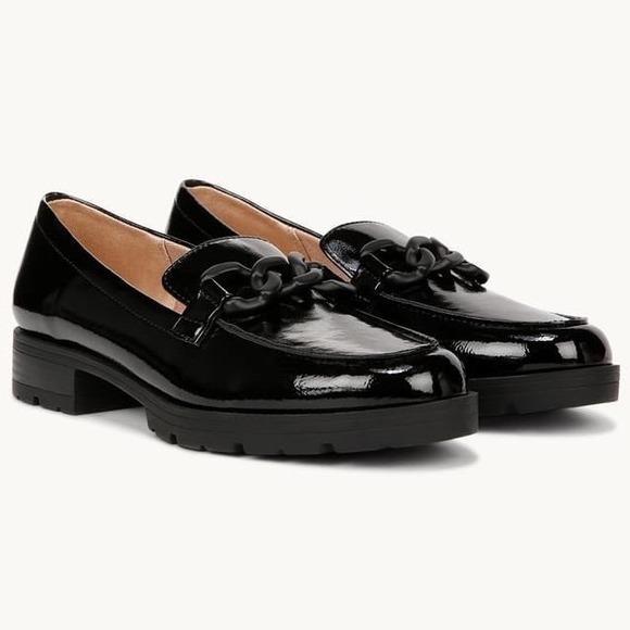 LifeStride Shoes - LifeStride London 2 Black Crinkle Chain Loafer Lug Sole Shoes 7.5W WIDE New